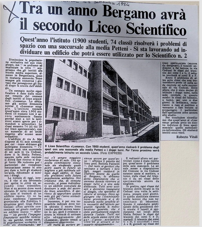 1984.09.11 Tra Un Anno Bergamo Avrà Il Secondo Liceo Scientifico