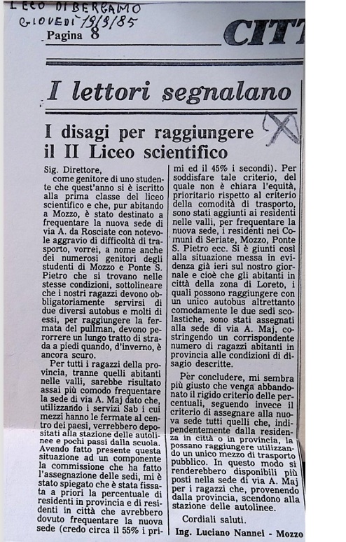 1985.09.19 I Disagi Per Raggiungere Il II Liceo Scientifico