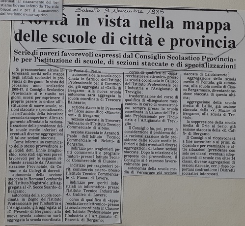 1985.11.09 Novità In Vista Nella Mappa Delle Scuole Di Città E Provincia
