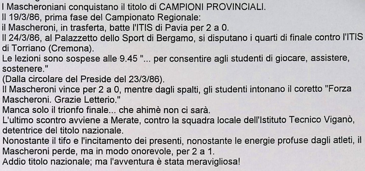 1986.03.19 Campioni Provinciali Di Pallavolo Sconfitti Ai Regionali