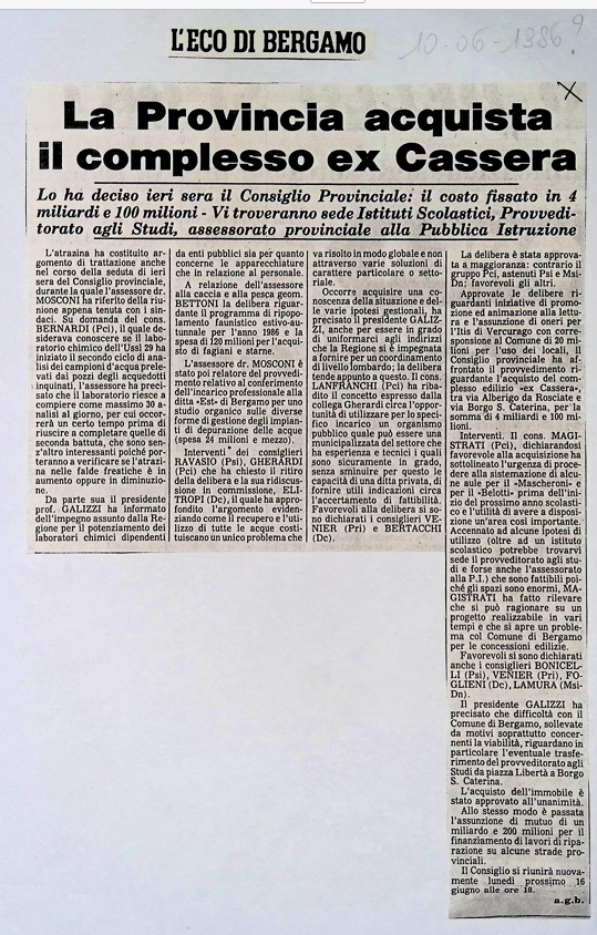 1986.06.00 La Provincia Acquista Il Complessi Ex Cassera