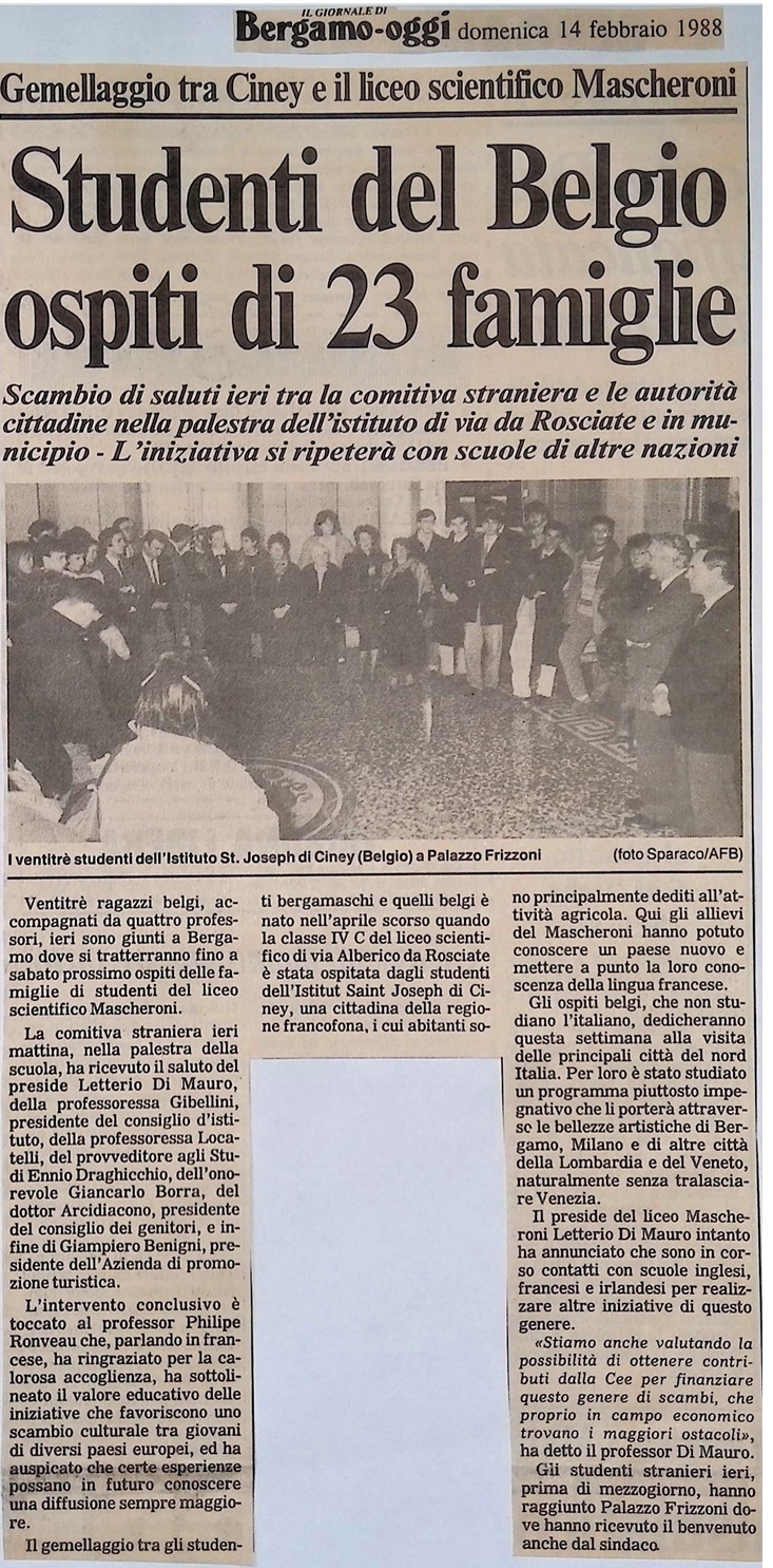 1988.02.14 Gemellaggio Tra Ciney E Il Liceo Scientifico Mascheroni