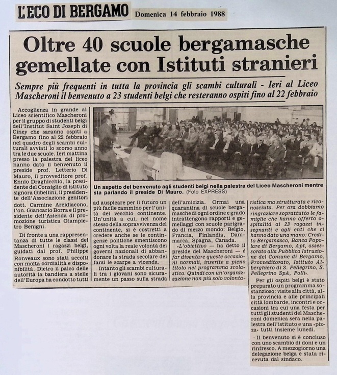 1988.02.14 Ieri Al Liceo Mascheroni Il Benvenuto A 23 Studenti Belgi