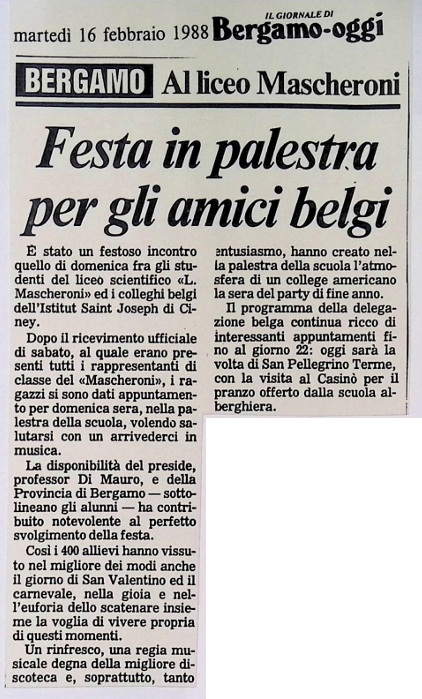 1988.02.16 Al Liceo Mascheroni Festa In Palestra Per Gli Amici Belgi