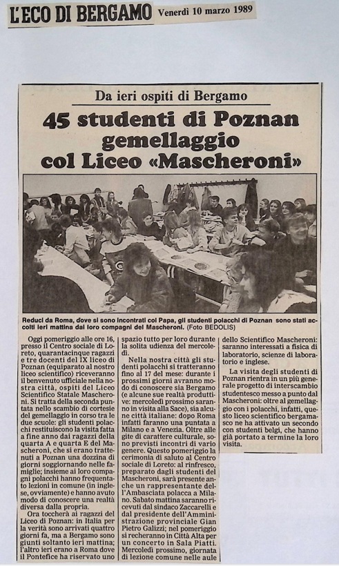 1989.03.10 45 Studenti Di Poznan Gemellaggio Col Liceo Mascheroni