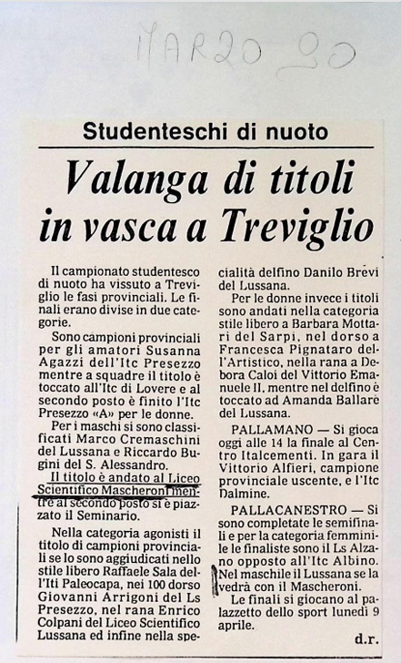 1990.03.00 Squadra Del Mascheroni Prima Classificata Ai Provinciali
