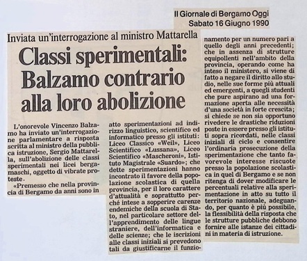 1990.06.16 Classi Sperimentali Balzamo Contrario Alla Loro Abolizoione