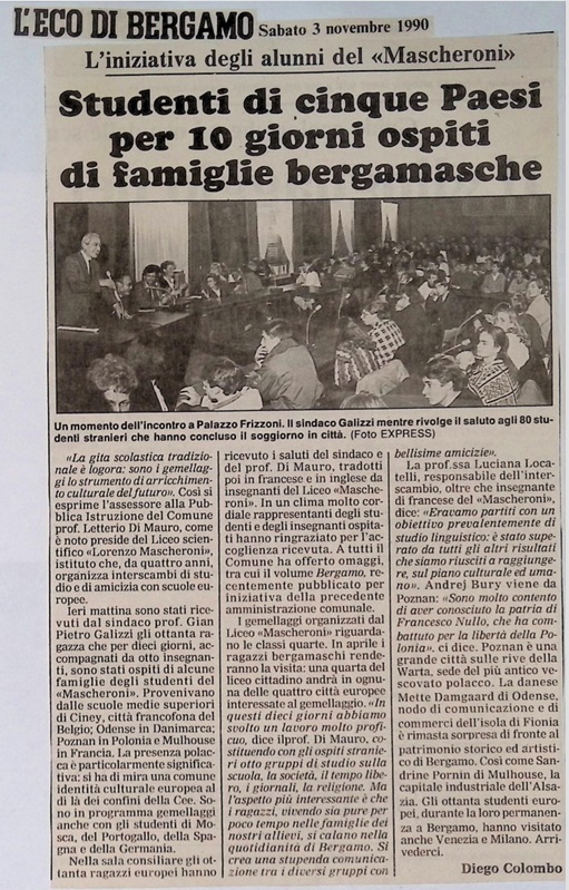 1990.11.03 Studenti Di Cinque Paesi Per 10 Giorni Ospiti Di Famiglie Bergamasche