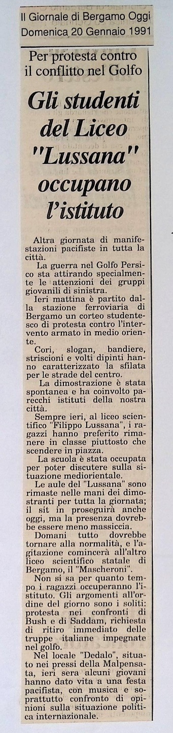 1991.01.20 Per Protesta Contro Il Conflitto Del Golfo Gli Studenti Del Liceo Lussana Occupano L Istituto