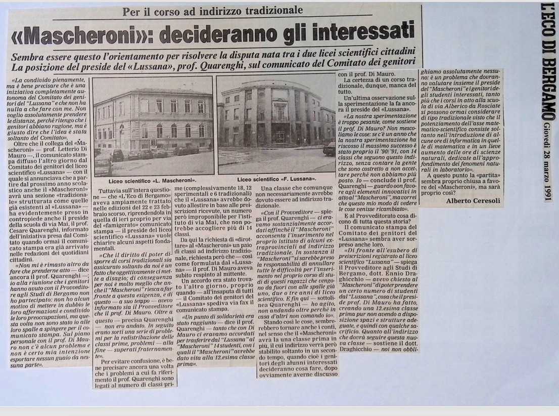 1991.03.22 Per Il Corso Ad Indirizzo Tradizionale Mascheroni Decideranno Gli Interessati
