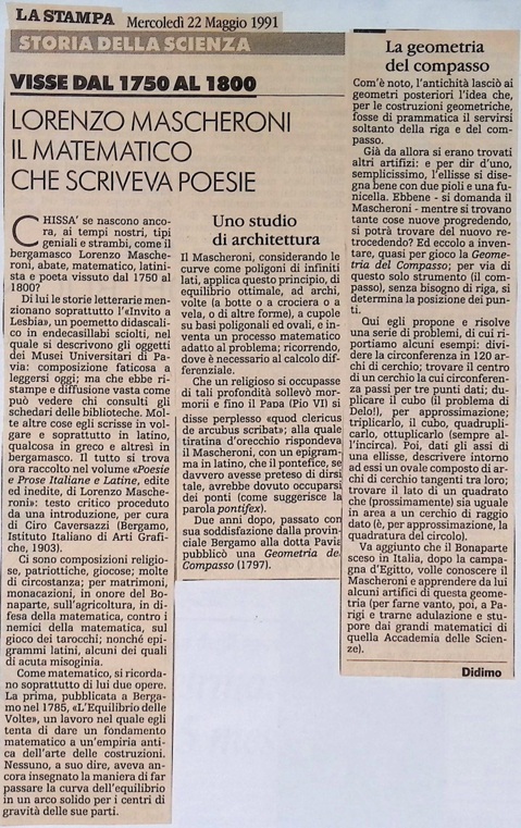 1991.05.22 Lorenzo Mascheroni Il Matematico Che Scriveva Poesie