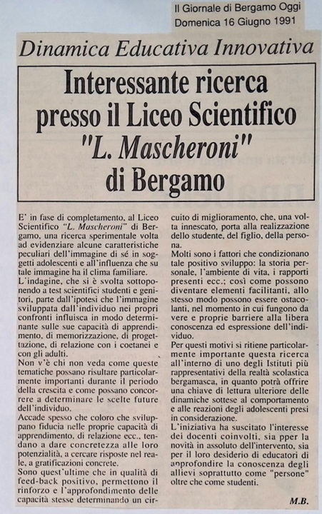 1991.06.16 Interessante Ricerca Presso Il Liceo Scientifico L.Mascheroni Di Bergamo