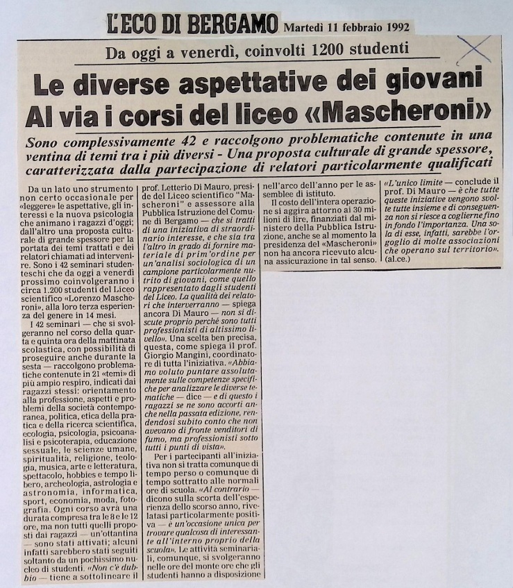 1992.02.11 Le Diverse Aspettative Del Giovani Al Via I Corsi Del Liceo Mascheroni