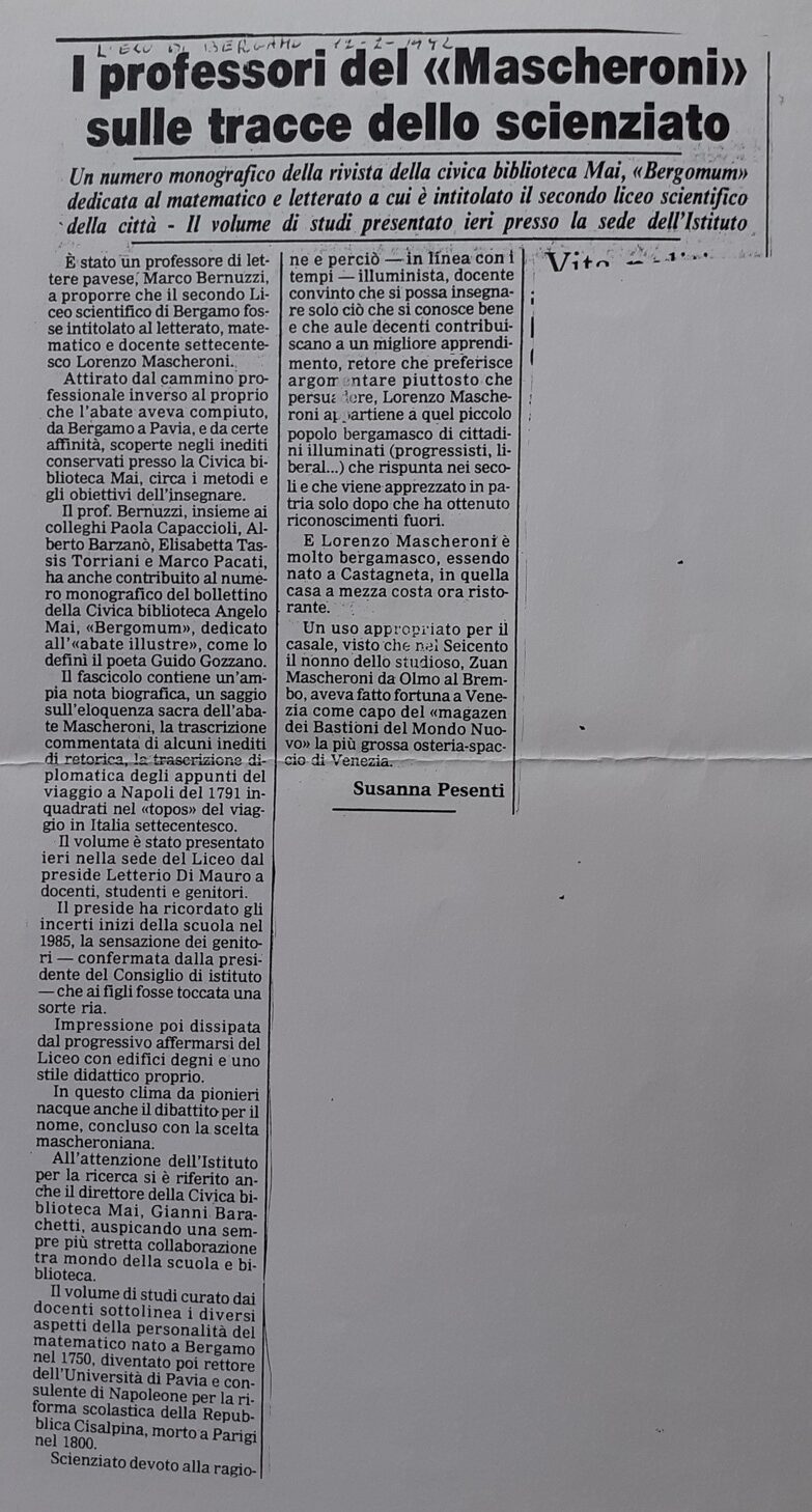 1992.02.12 I Professori Del Mascheroni Sulle Tracce Dello Scienziato