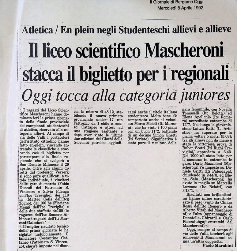 1992.04.08 Il Liceo Scientifico Mascheroni Stacca Il Biglietto Per I Regionali