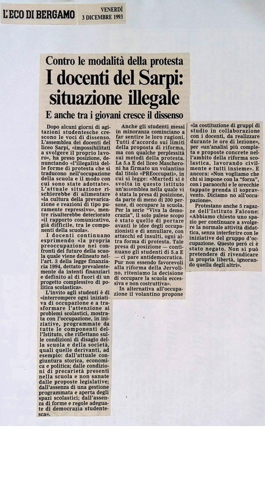 1993.12.03 Liceo Mascheroni Dissenso Contro L Occupazione (lege Jervolino)