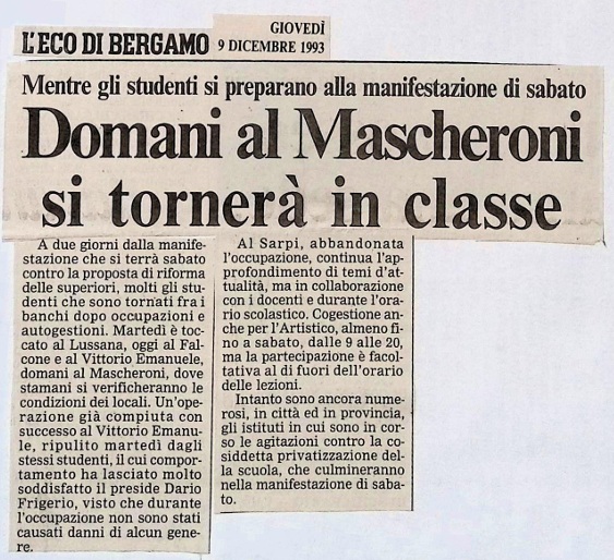 1993.12.09 Domani Al Mascheroni Si Tornerà In Classe