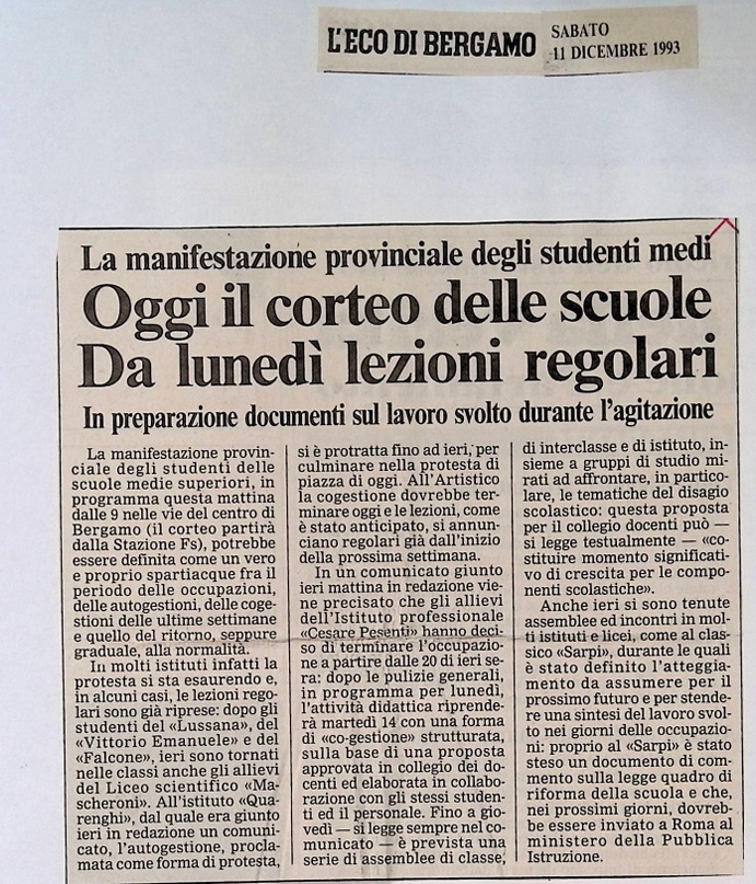 1993.12.11 Oggi Il Corteo Delle Scuole. Da Lunedì Lezioni Regolari.