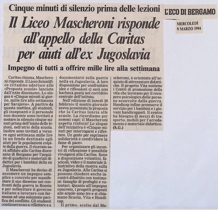 1994.03.09 Il Liceo Mascheroni Risponde All Appello Della Caritas