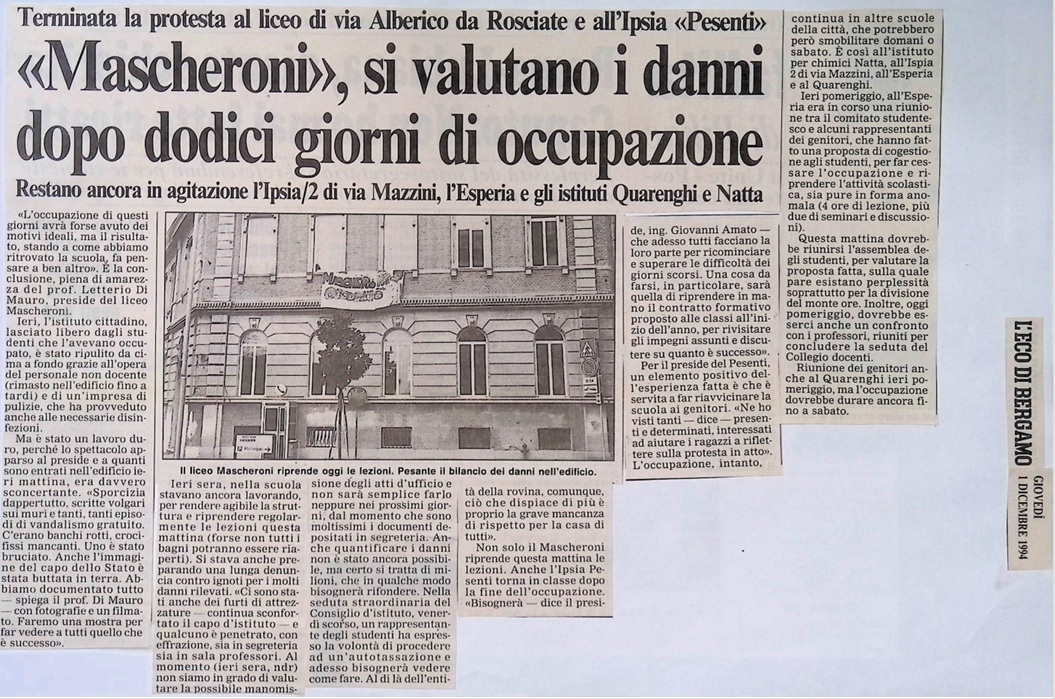 1994.12.01 Al Mascheroni Si Valutano I Danni Dopo 12 Giorni Di Occupazione