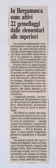 1995.02.04 In Bergamasca Sono Attivi 22 Gemellaggi