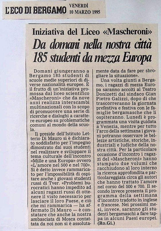 1995.03.10 Da Domani Nella Nostra Città 185 Studenti Di Mezza Europa