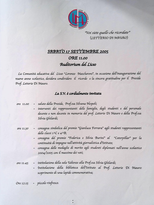 2005.09.17 Programma Inaugurazione Anno Scolastico
