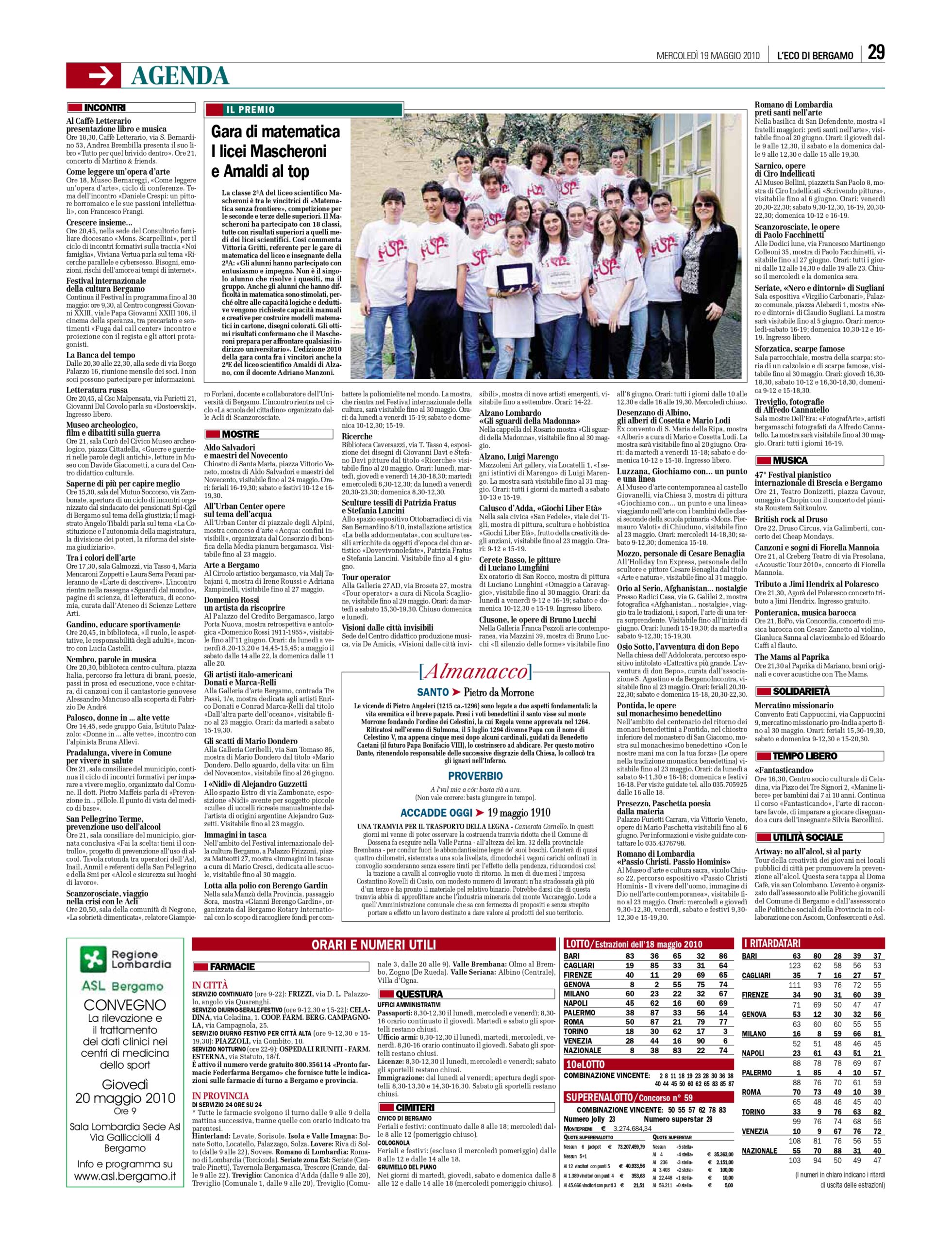 Gara di matematica, articolo su Eco di Bergamo 2010