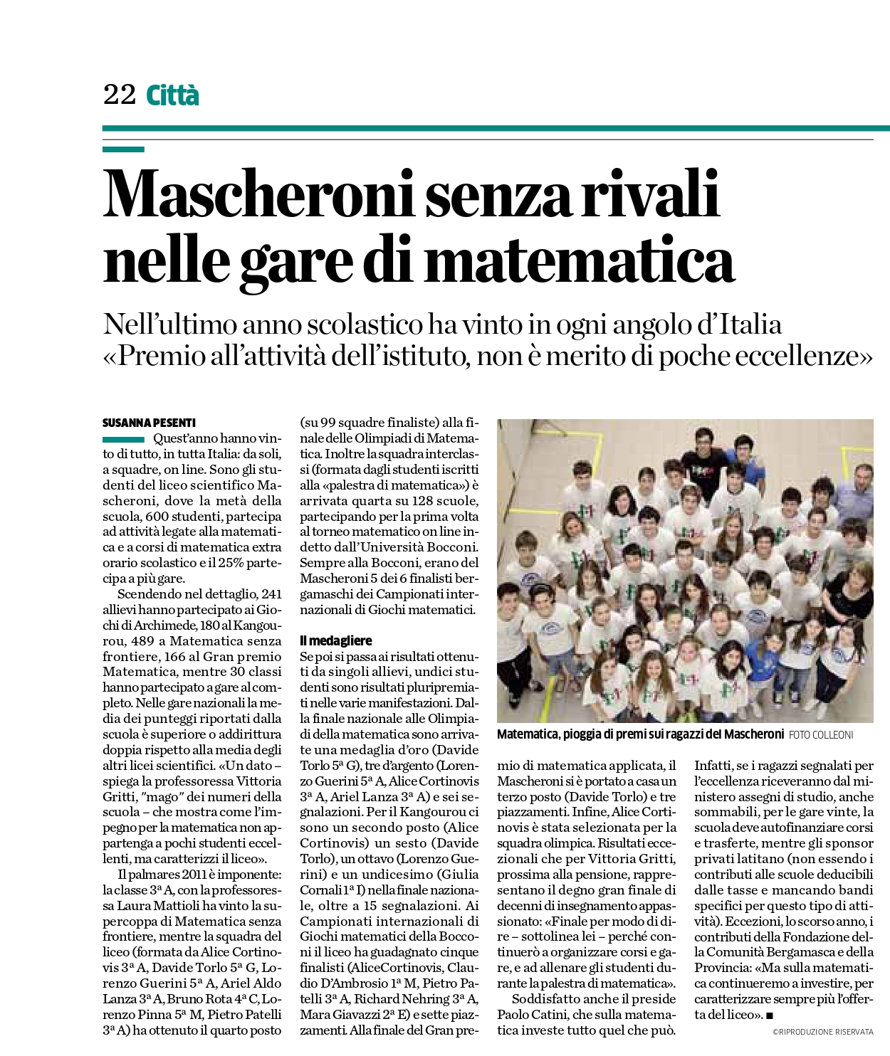 Mascheroni senza rivali nelle gare di matematica